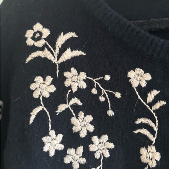 Vintage Express Tricot Black Lambswool Angora Sweater Light Tan Floral Size M - Picture 5 of 10